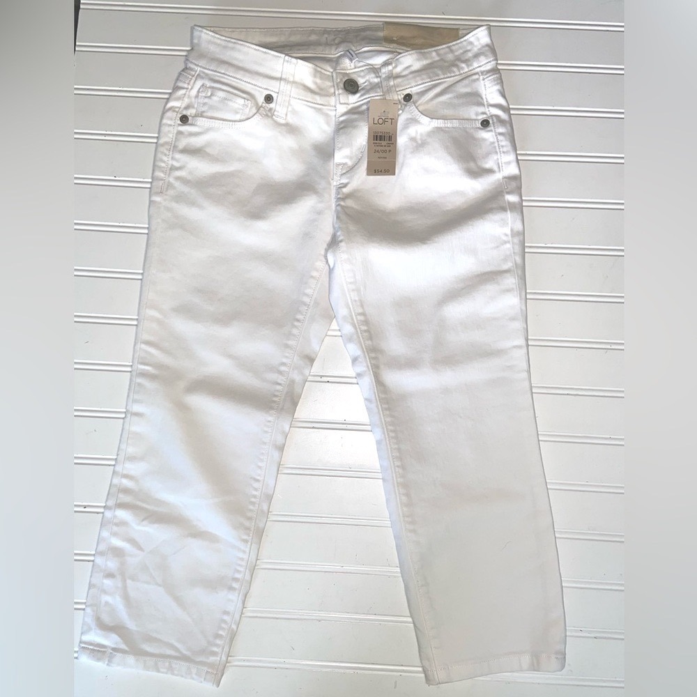 Ann Taylor Loft Ladies 25/00 P Modern Crop White Zip JeansW-28.5" I-20.5" New